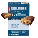 CLIF BUILDERS + barres protéiques de caféine - Chocolate Chip Cookie Dough Flavor - 20g Protéine végétale - Sans gluten - Non-OGM - Faible glycémique - Pas d'édulcorants artificiels - 2,4 oz (12 pack)