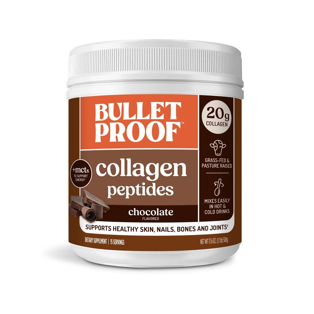 Poudre de protéines de collagène de chocolat à l'épreuve des balles avec huile MCT, 19g de protéines, 17,6 Oz, peptides de collagène et acides aminés pour une peau, des os et des articulations saines, emballage mai Varier