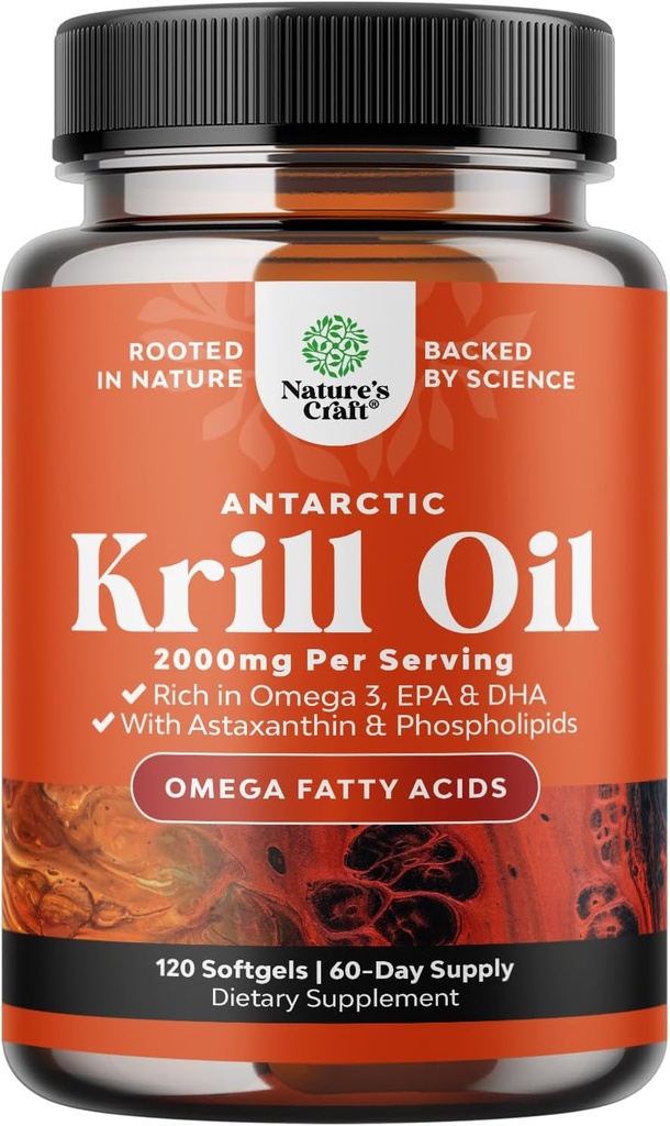 Antarktis Krillöl 2000mg Softgels pro Servierung - Omega 3 Krill Ölergänzung mit EPA DHA & Astaxanthin - 3. Party Lab Tested No Gluten GMOs oder Fishy Nachgeschmack - 2 Monate