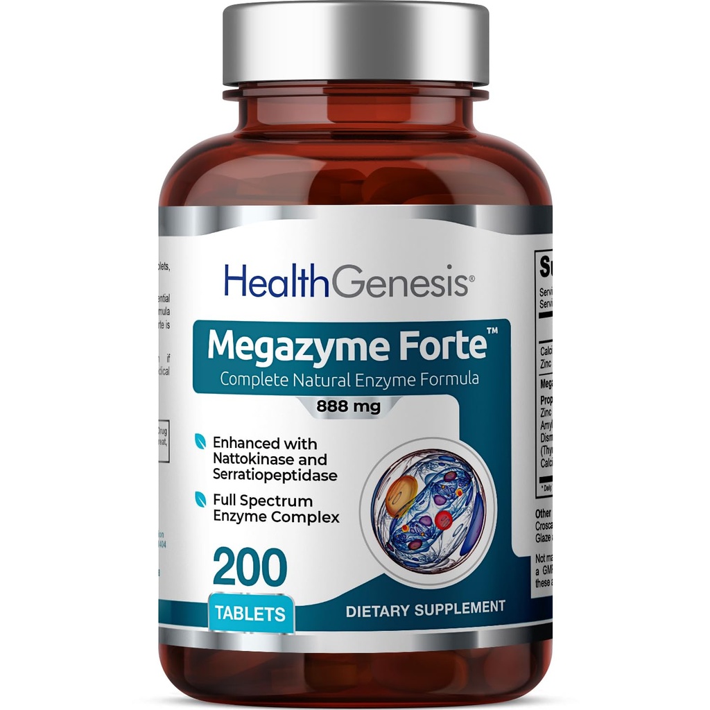 Megazyme Forte 200 Tabletten - Natürliche Pflanze Proteolytische Enzyme Nattozimes Serrazimes unterstützt Verdauungssystem Immungesundheit