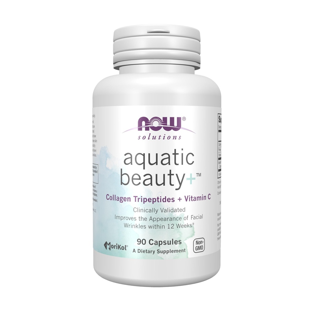 MAINTENANT Solutions alimentaires Aquatic Beauty+ Capsules - Supplément de collagène marin et vitamine C pour la peau juvénile*, non OGM, 60 capsules