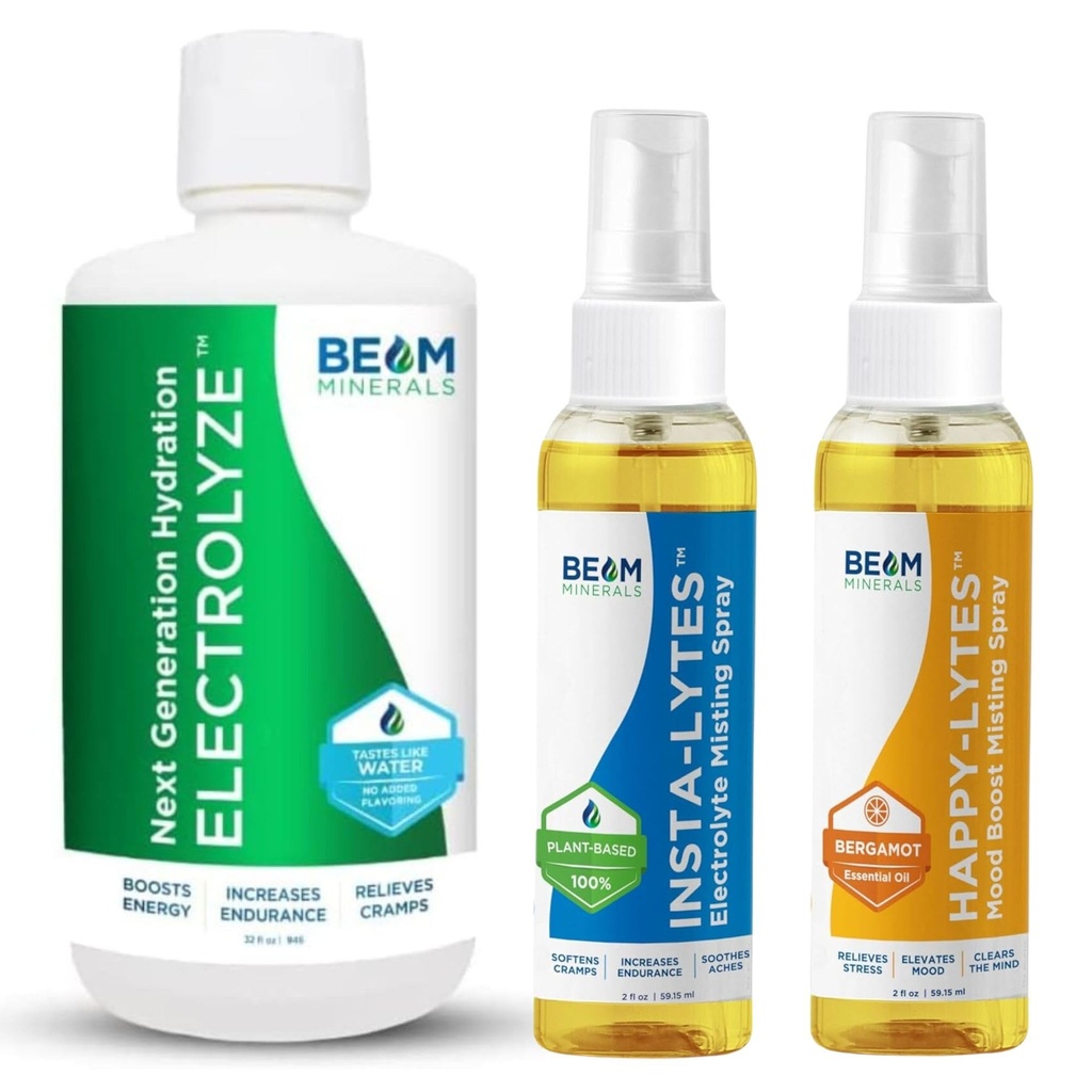 Strahlmineralien Elektrolytische Ungleichgewichtslösung Elektrolyt und Insta-Lytes natürliche flüssige Elektrolyte 2oz und Happy-Lytes Fulvic Elektrolyt-Spray 2oz