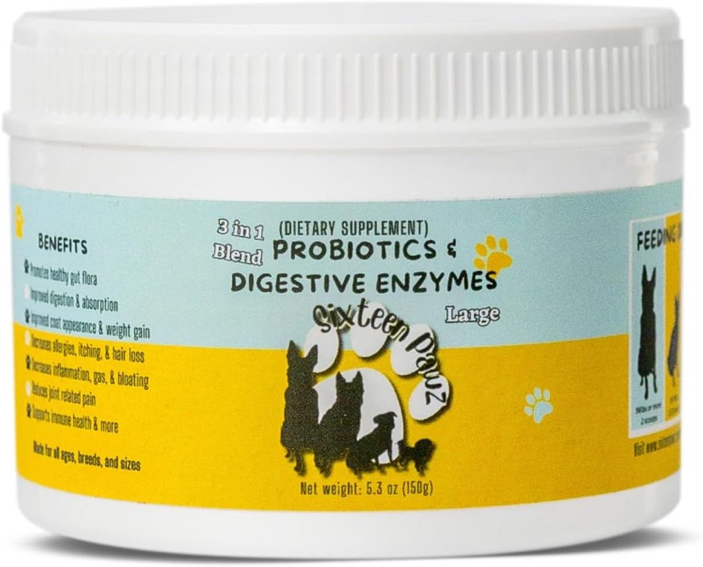 Probiotika, Präbiotika, & Verdauungsenzyme für Hunde| Limited Ingredientss Verdauungsunterstützung |Allergy Relief |Immune Support| Reduziert Entzündungs Durchfall & Gas Relief (150g), Weiß