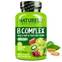 NATURELO Vitamin B Complex mit Methyl B12, Methyl Folat, Vitamin B6, Biotin Plus Choline, CoQ10 und Frucht- & Gemüse-Mischung - Unterstützt Energie & Gesunde Stress Response - Vegan - 120 Kapseln