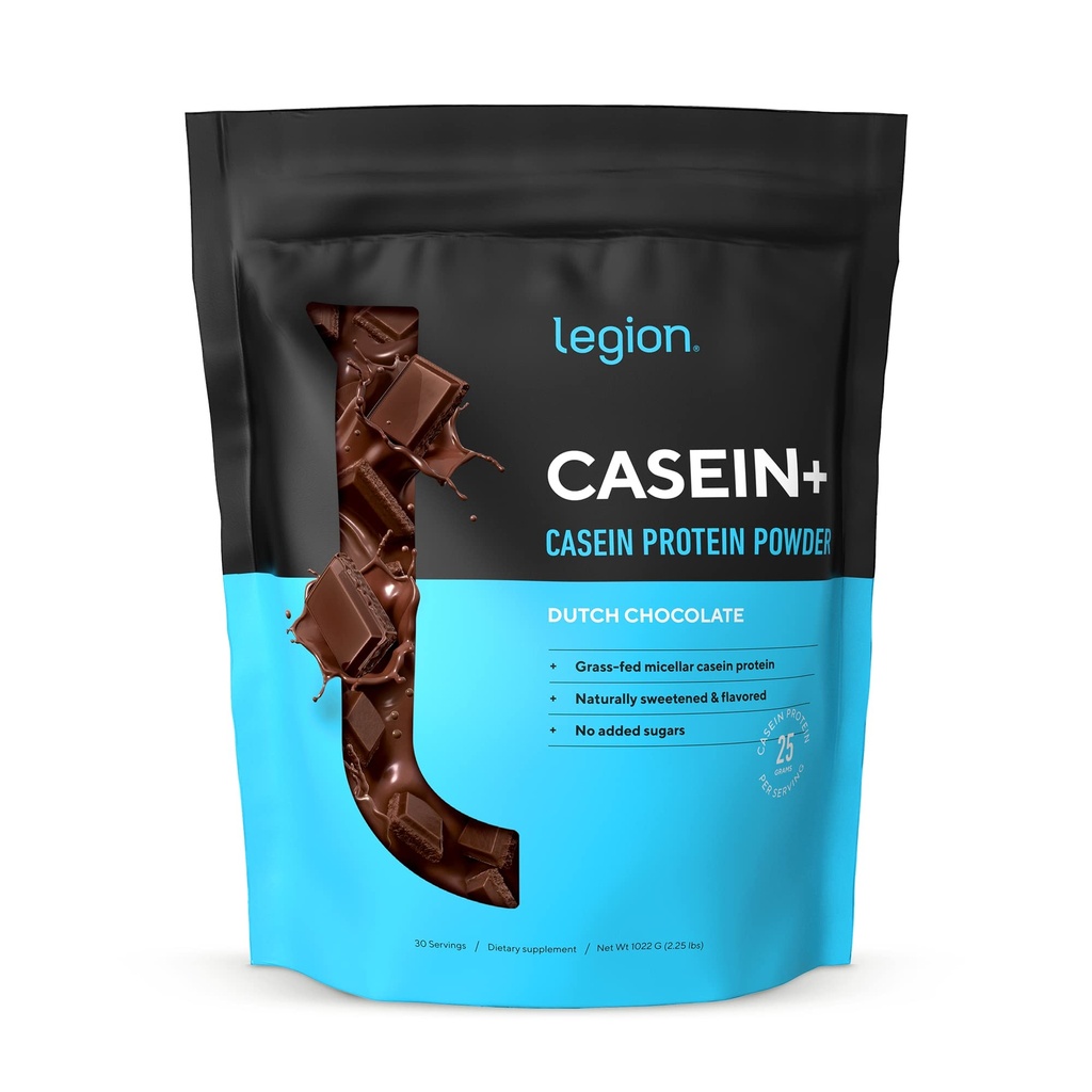 LEGION Casein Protein Powder (Dutch Chocolate) - Slow-Release Micellar Casein Protein Powder - Non-GMO, Gluten-Free & Naturally Sweetened Powder from Grass-Fed Cows (25 Servierungen)