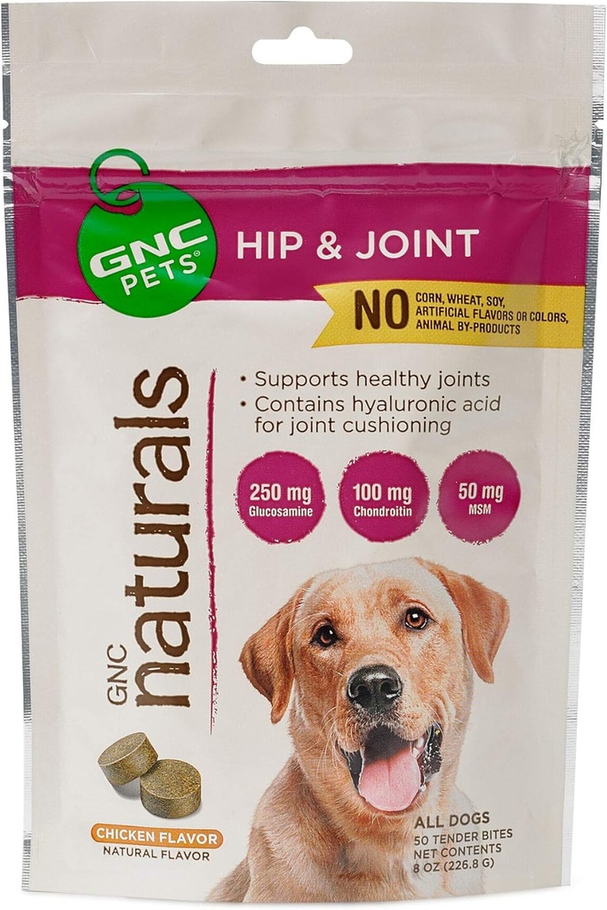 Animaux de compagnie de la GNC Bites d'appel d'offres dans l'arôme de poulet, supplément pour chien Mâches pour articulations saines, vitamines pour animaux de compagnie et minéraux Soutenir la mobilité des chiens avec la formule minérale de vitamine pour animaux de compagnie de la GNC, 50 Nombre