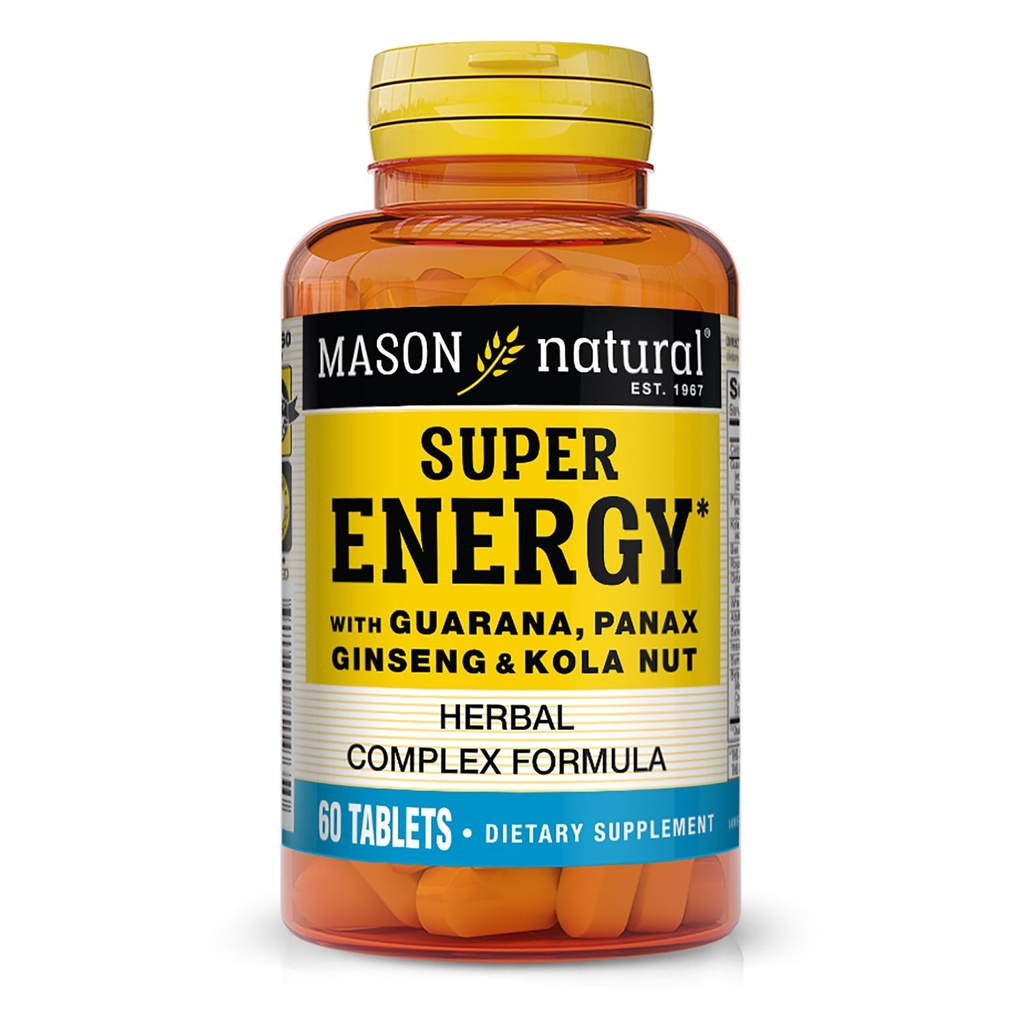 MASON NATURAL Super Energy, fabriqué avec Guarana, Panax Ginseng & Kola Nut pour une performance et une énergie optimales, 30 jours d'approvisionnement
