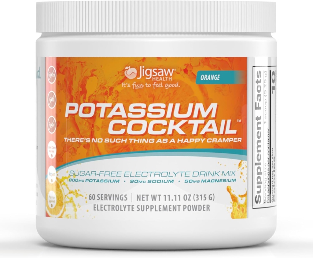 Jigsaw Gesundheit Kalium Cocktail | Ehemaliger Pickleball Cocktail | Orange Flavor | 60 Servierungen (Jar)