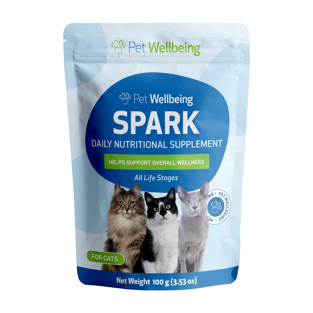 Pet Wellbeing Spark Daily Nutritional Greens Superfood für Katzen - Probiotika, Präbiotika, Verdauungsenzyme, Aminosäuren, Antioxidantien, Vitamin D, Spirulina - Veterinär-Formuliert 3.53 Unze (100 g)