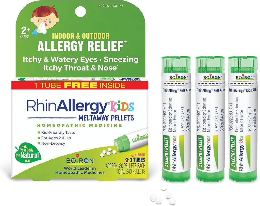 Boiron RhinAllergy Kids Pellets für Relief von Allergy Symptome von Niesen, Runny Nose, und Itchy Eyes oder Throat - 3 Count (240 Pellets)