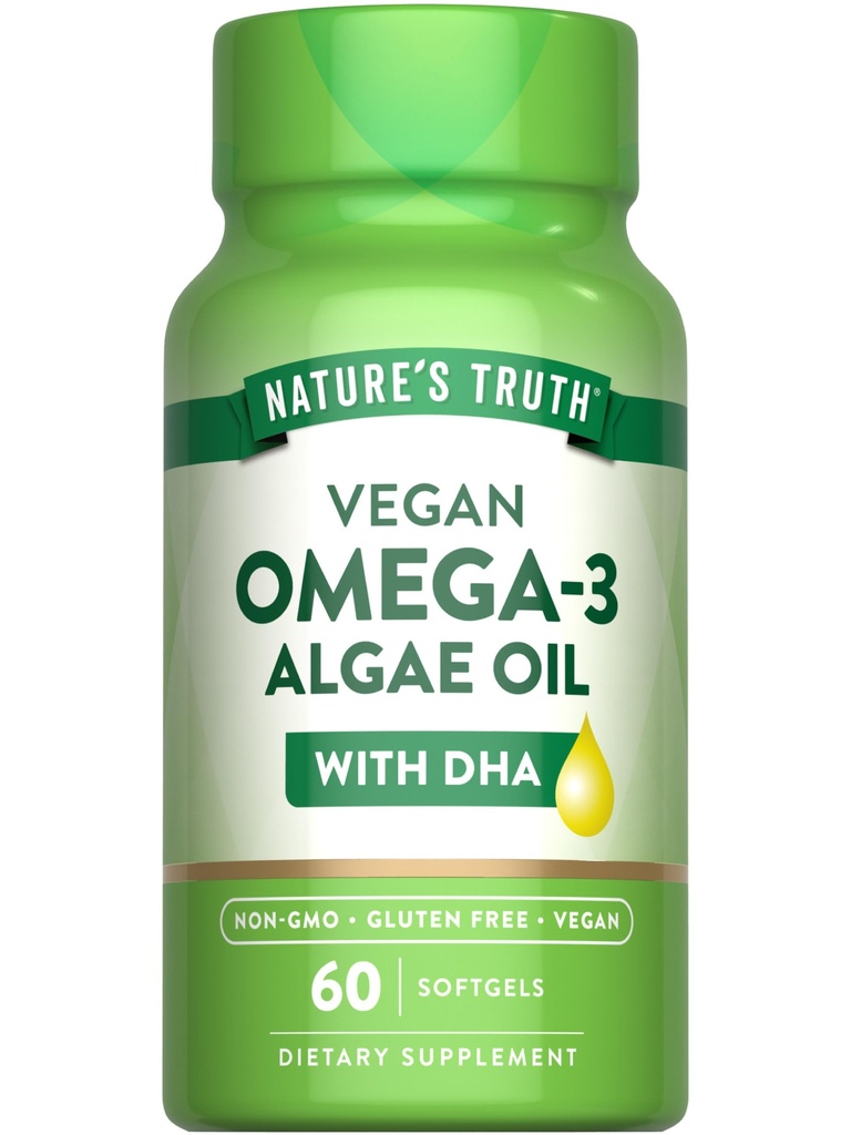 Nature's Truth Vegan Omega 3 Softgels | 60 Count | Algae Ölformel mit DHA | Non-GMO & Gluten Kostenlose Ergänzung