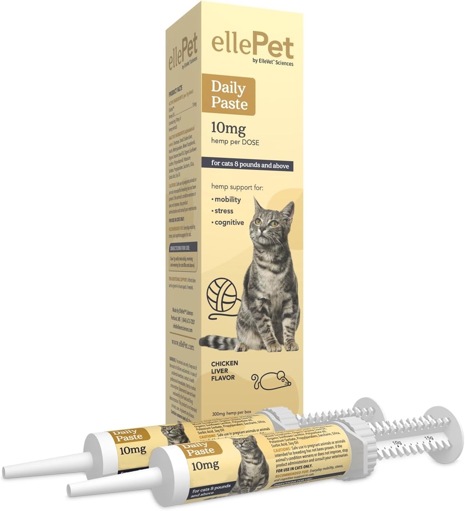 Pâte de chanvre quotidienne pour les chats 10 mg – Aides au soutien articulaire, au stress, aux démangeaisons, au soutien neurologique et au bien-être général des chats âgés. pour les chats 8lbs et au-dessus.