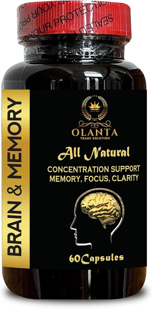 Gehirn- und Gedächtnisunterstützung - Natural Brain Supplement, Alertness, Gingko Biloba, Fokus & Konzentration, Cognivive Support - 1 Flasche 60 Kapseln