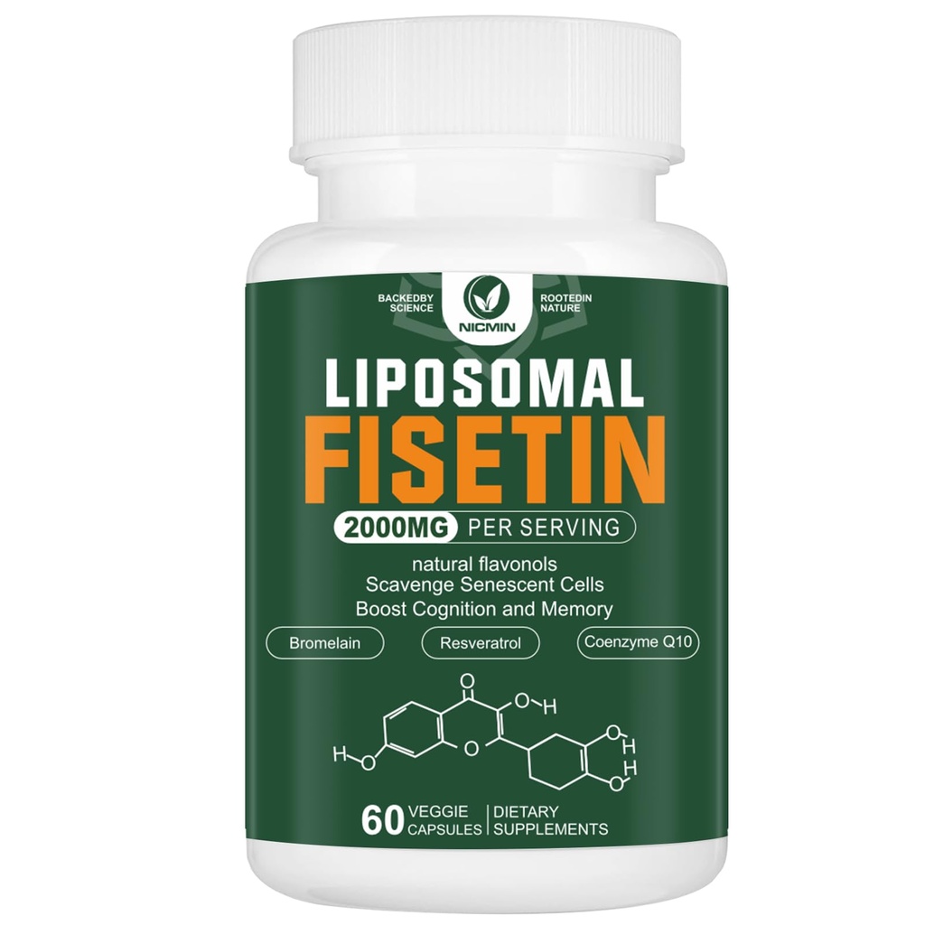 Liposomal Fisetin Supplement, 2000MG, 98% Pure Fisetin Polyphenole Antioxidantien, mit Quercetin, TMG und Resveratrol, für gesundes Altern, kognitive Unterstützung, 60 Kapseln
