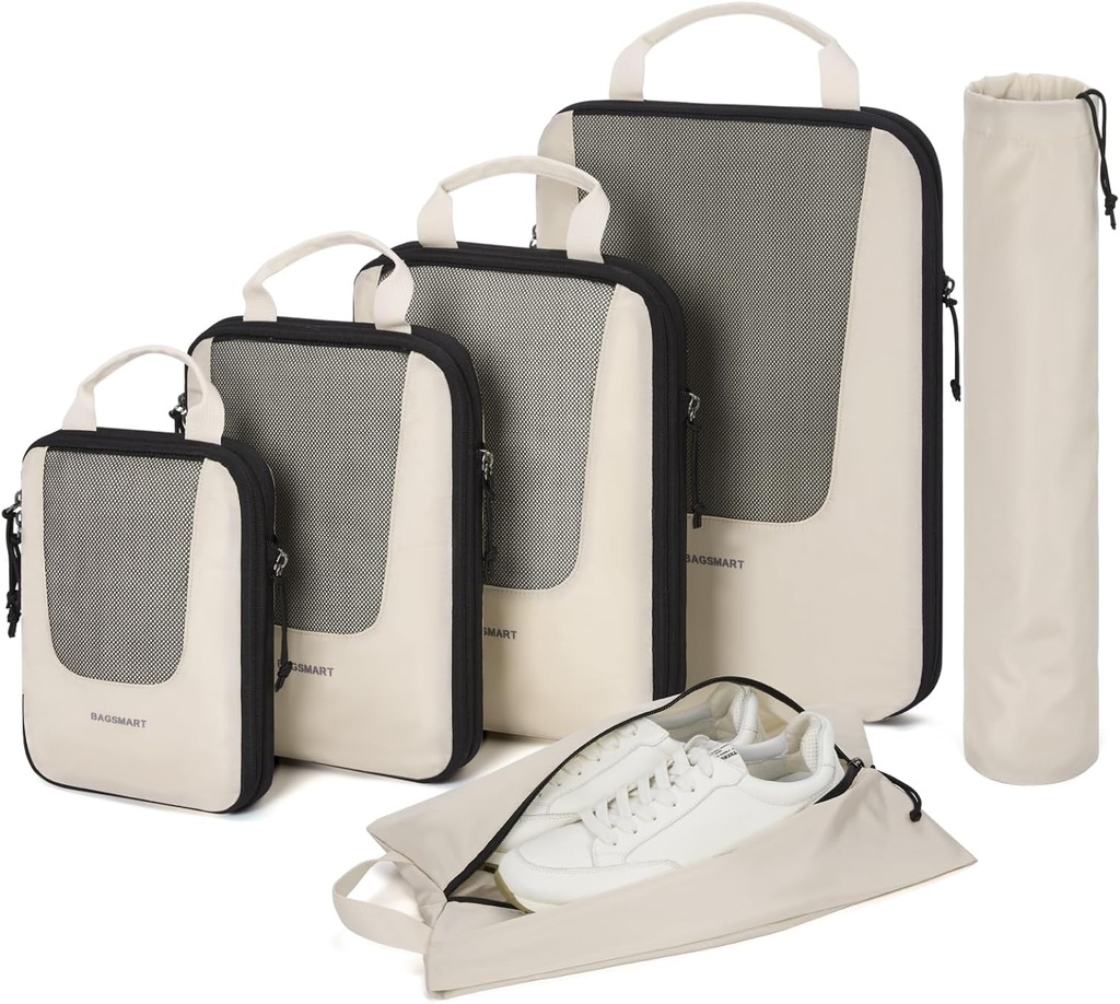 BAGSMART Compression Packing Cubes für Reisen, 6 Set/5 Set/4 Set, Compression Suitcase Organizer Taschen Set für Koffer Travel Essentials, Leichte Verpackung Organizer
