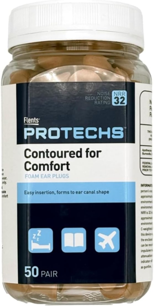 Flents Protechs Einweg Schaum Ohrstecker, für Komfort, Ideal für Arbeit, Laut Lärm, Schwere Maschinen, Bau, Studieren, Schießen & Reisen, NRR 32, Beige, Einfach zu bedienen, 50 Paar