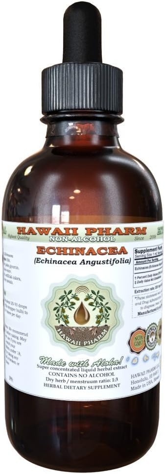 Echinacea Alkoholfreier Flüssigextrakt, Echinacea (Echinacea Angustifolia) Getrocknete Wurzel Glycerit Hawaii Pharm Natürliche Kräuterergänzung 4 oz