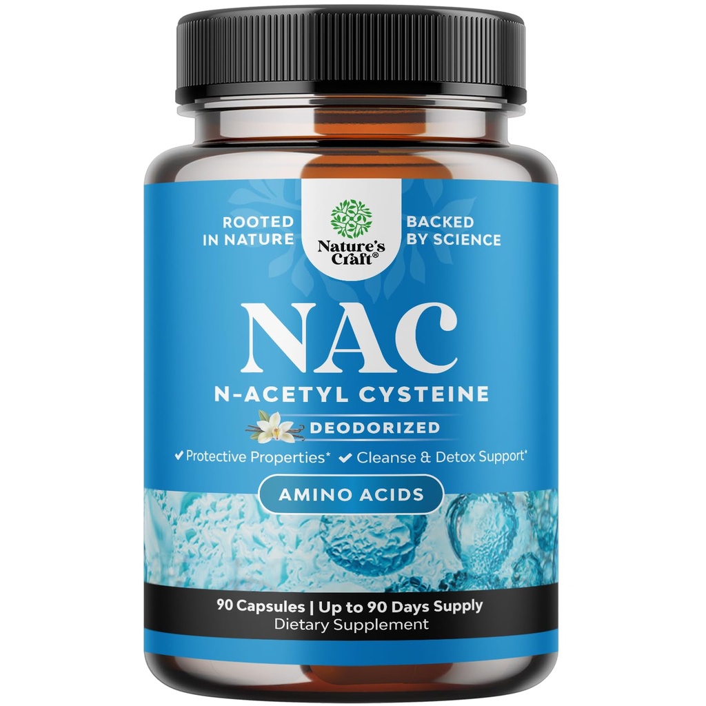 Natures Craft NAC Supplement N-acétyl Cysteine - Vegan High Absorption NAC 600mg par Capsules de service - Précurseur de glutathion pour le nettoyage du foie Detox & Repair Plus Santé pulmonaire - 90 Compte