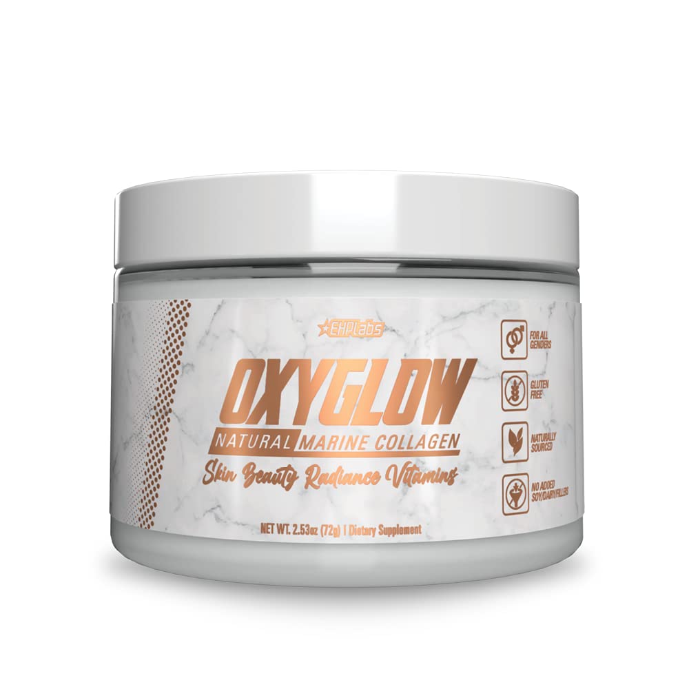 EHP Labs OxyGlow Poudre de collagène marin naturel - Poudre de peptides de collagène marin hydrolysée - stimule l'élasticité et la fermeté de la peau, accélère la croissance des ongles et renforce les cheveux, 30 portions (non aromatisées)