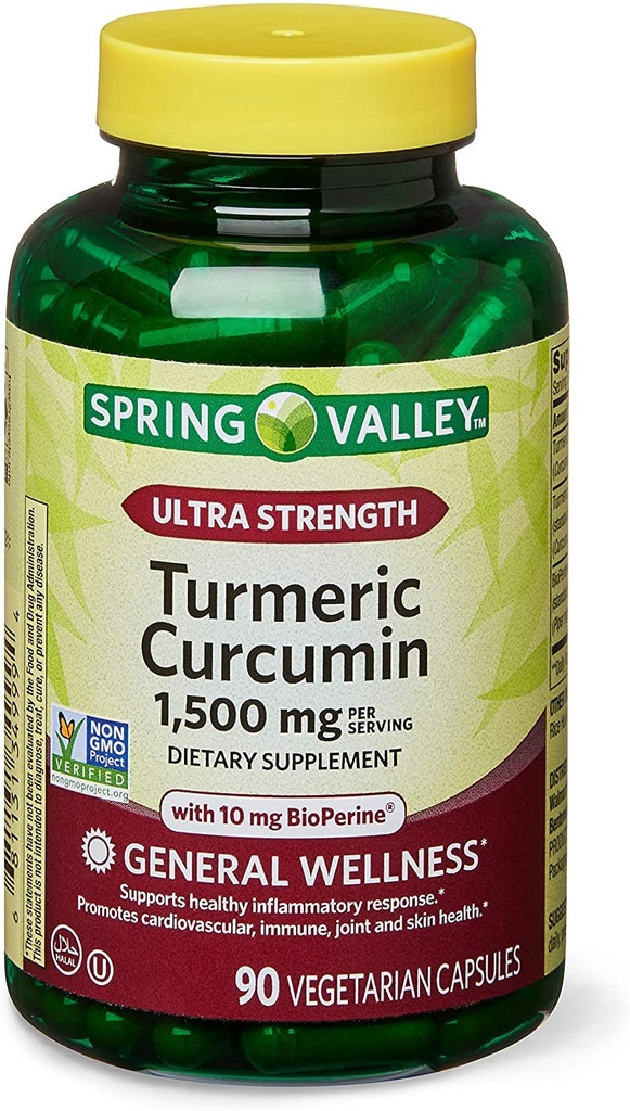 Spring Health 2 Set- Spring Valley Ultra-Strength Turmeric Curcumin 1.500mg 90 Kapseln + Ihr Vitamin Guide, 1.0 Zähler