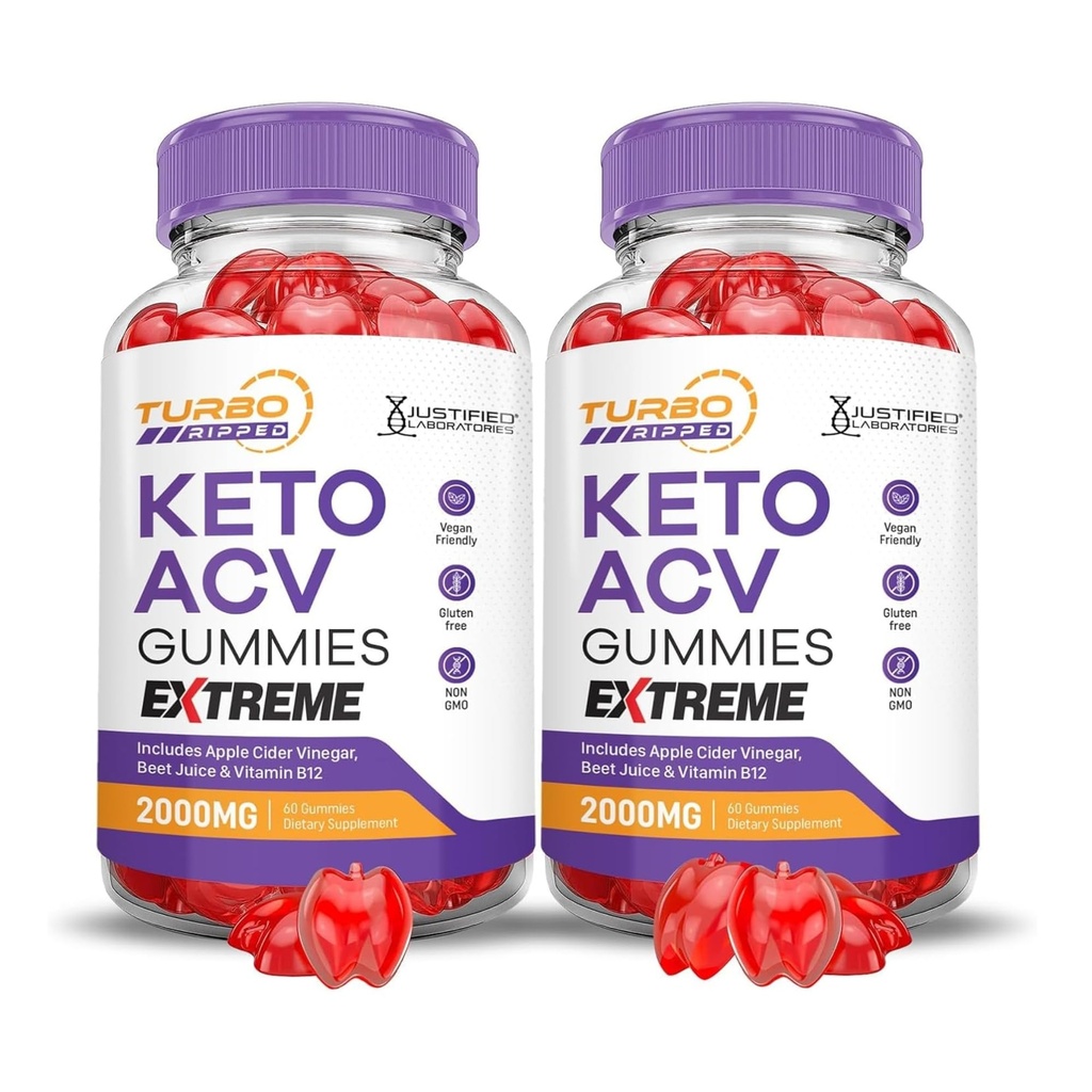 Laboratoires justifiés (2 Pack Turbo Ripped Keto ACV Gummies Extreme 2000MG Turbo Ripped Keto Gummies vinaigre de cidre de pomme formulé avec jus de betterave de grenade en poudre B12 Vegan Non OGM 120 Gummys