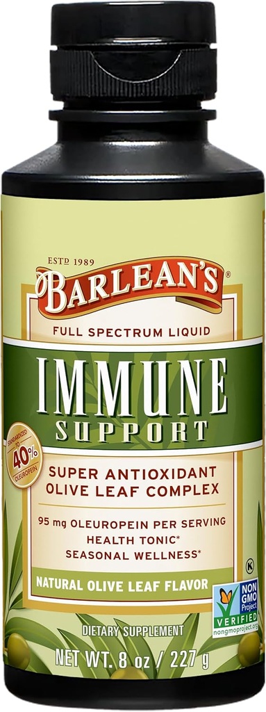 Barlean's Olive Leaf Complex Liquid Immun Support Supplement, 95mg Oleuropein Antioxidantien, 8 oz