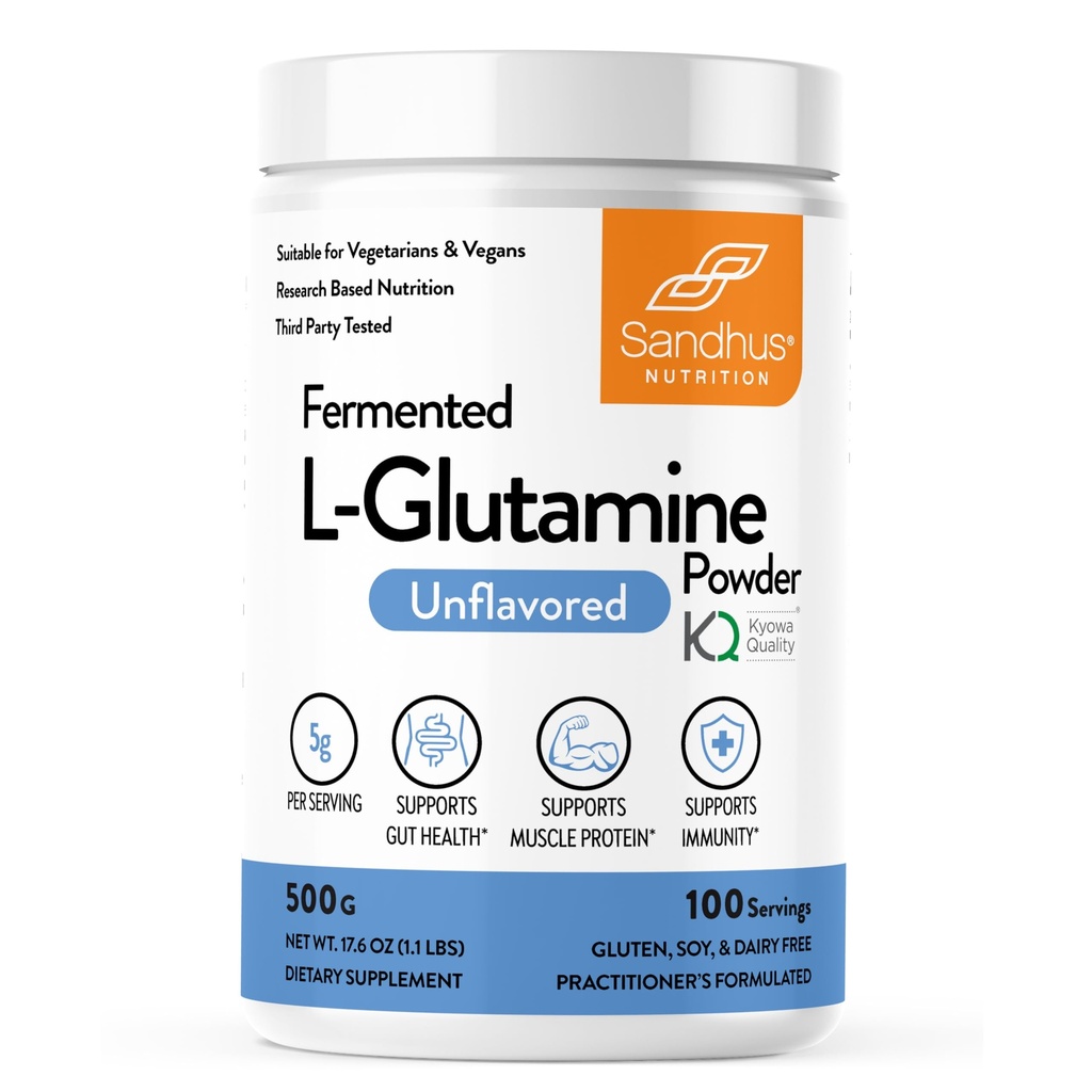 Sandhu's L-Glutamine Powder.com 100 portions, 500 Gram, 17,6 Oz., grande taille, 3 mois d'approvisionnement.com Fabriqué aux États-Unis.