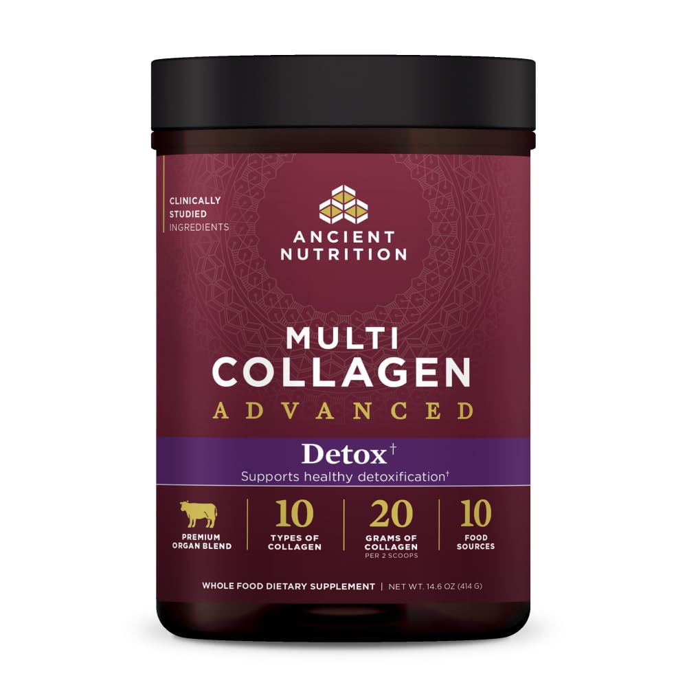 Ancient Nutrition Advanced Multi Collagen Protein Powder Cleanse & Detox, Sans saveur, 36 portions