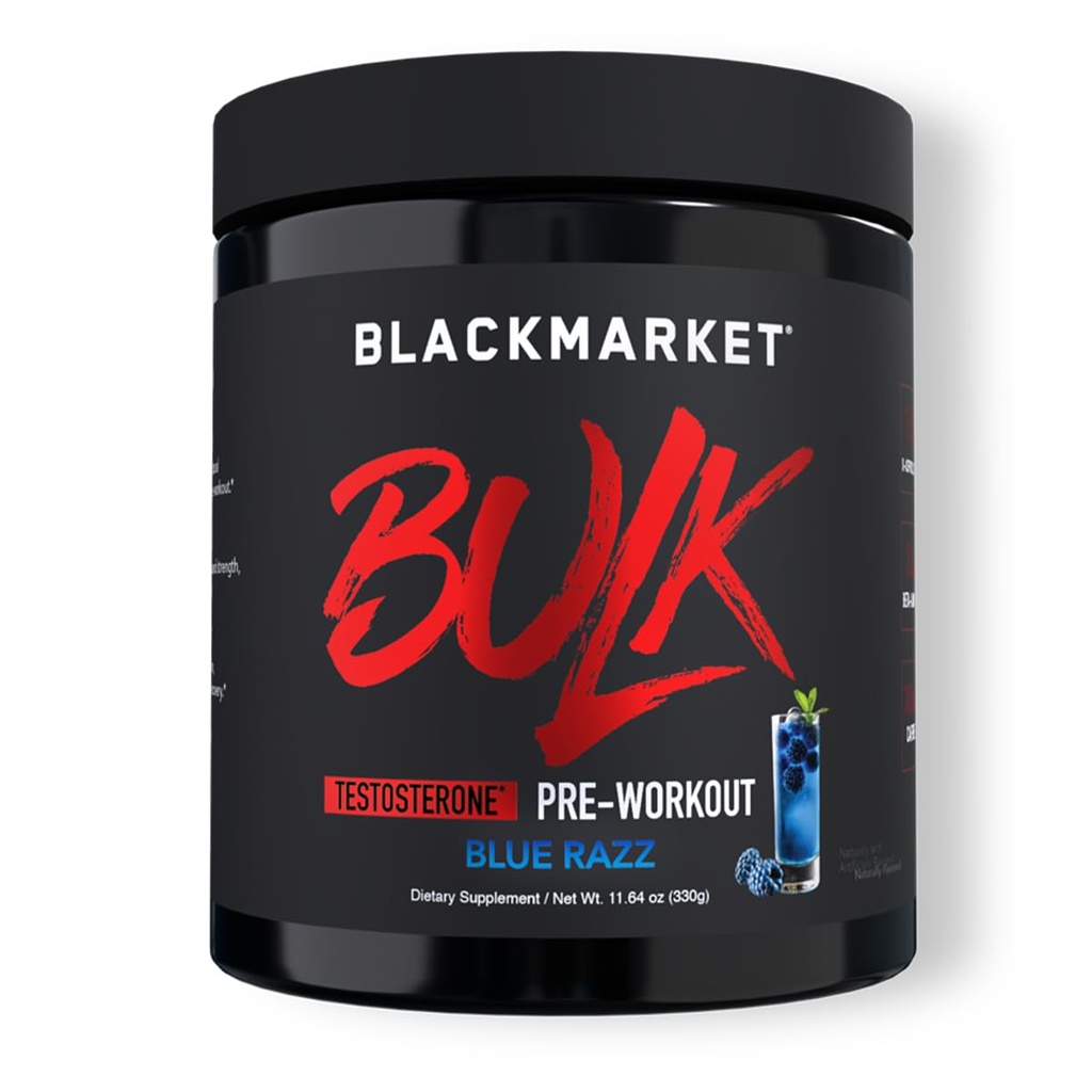 BLACKMARKET avant l'entraînement en vrac - Pré-entraînement boisson énergétique pour les hommes 30 portions - pré-entraînement boisson poudre avec créatine (Razz bleu)