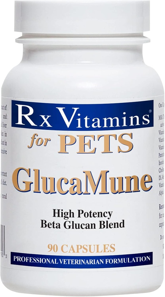 Rx Vitamins GlucaMune - Hunde- und Katzenimmun-Supplement mit Beta Glucan - Tägliche Vitamine für Indoor Cats - Hilfe in Feline & Canine Wound Care, Gut Health - 90ct