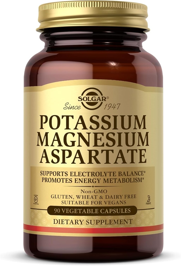 Aspartate de potassium de Solgar - 90 capsules végétales - végétalien, sans gluten, sans produits laitiers, casher