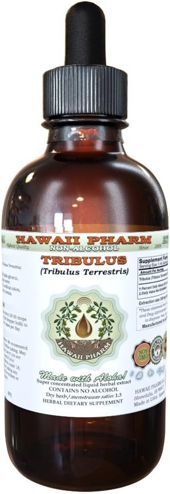 Tribulus sans alcool extrait liquide, Tribulus (Tribulus Terrestris) Fruits séchés Glycérite supplément à base de plantes naturelles, Hawaii Pharm, États-Unis 2 fl.oz