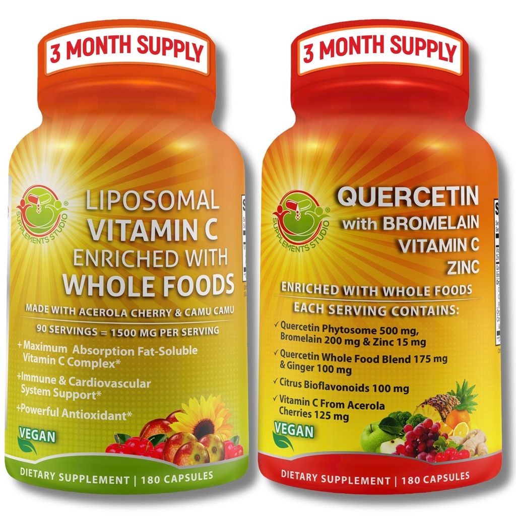 Quercetin mit Bromelain, Vitamin C & Zink + Liposomales Vitamin C 1500mg – Immununterstützung Bundle mit Bio Acerola Cherry, Camu Camu & Citrus Bioflavanoids – Vegan, Non-GMO, Clean Wellness Support