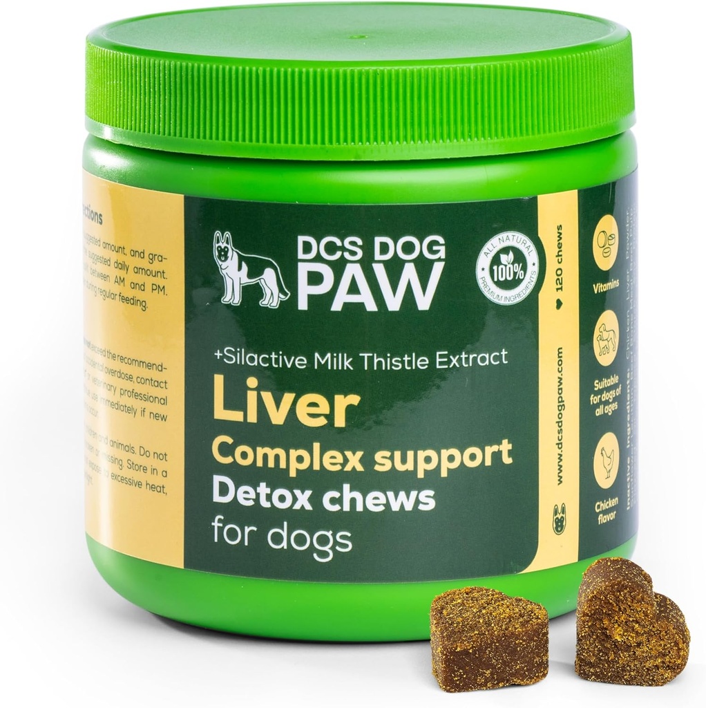 Leber- & Nieren-Ergänzung Hunde Detox Chews, Complex Support mit High Level Milk Thistle Extract for Dogs Health, 120 Chicken Flavored Vitamin Bites für alle Hundezuchten
