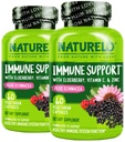 NATURELO Immununterstützung Vitamin C, Elderberry, Zink, Echinacea Natürliche Immunität Boost w/Antioxidant, Kräuter & Mineral Defense - 60 Vegan Kapseln (Pack von 2)