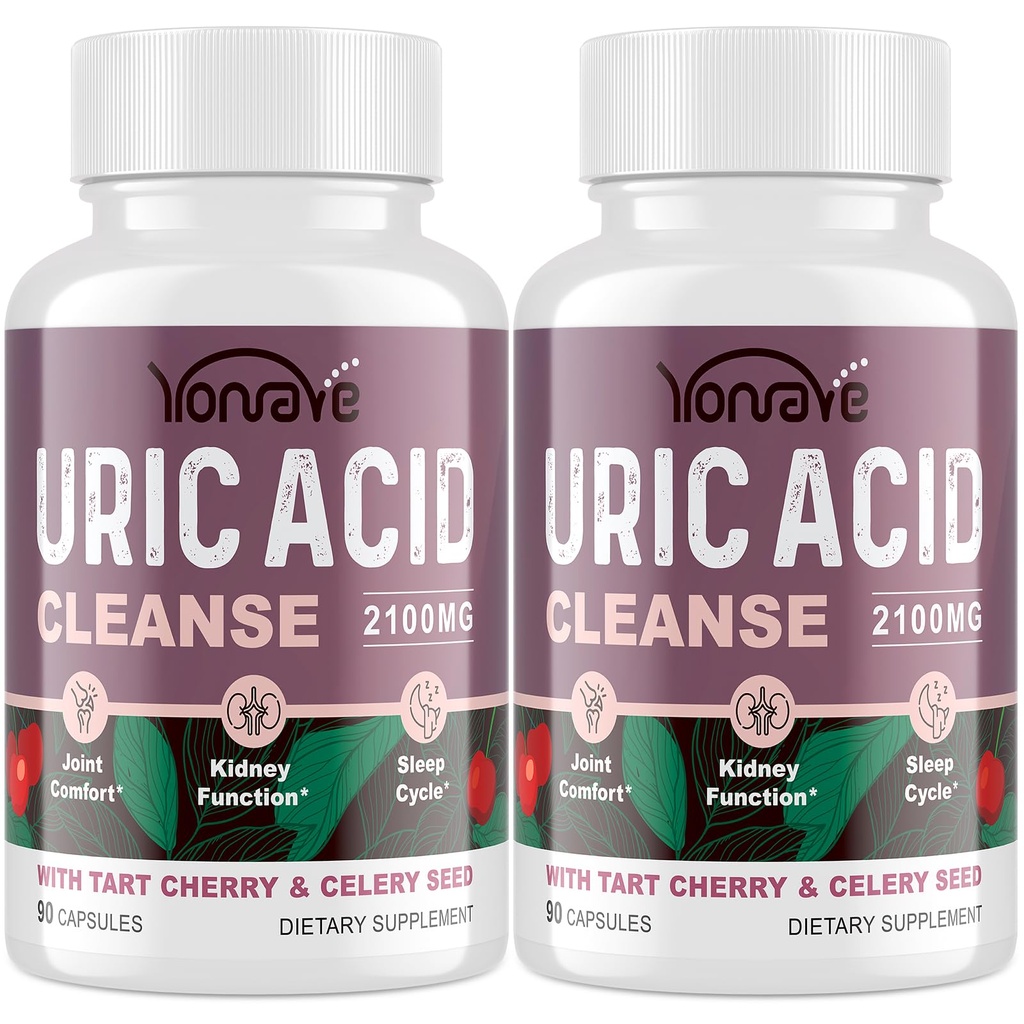 Uric Acid Cleanse & Detox mit Tart Cherry, Celery Seed Uric Acid Supplement – Uric Acid Levels, Joint, Kidney and Sleep – 90 Veggie Capsules(2 Bottle)