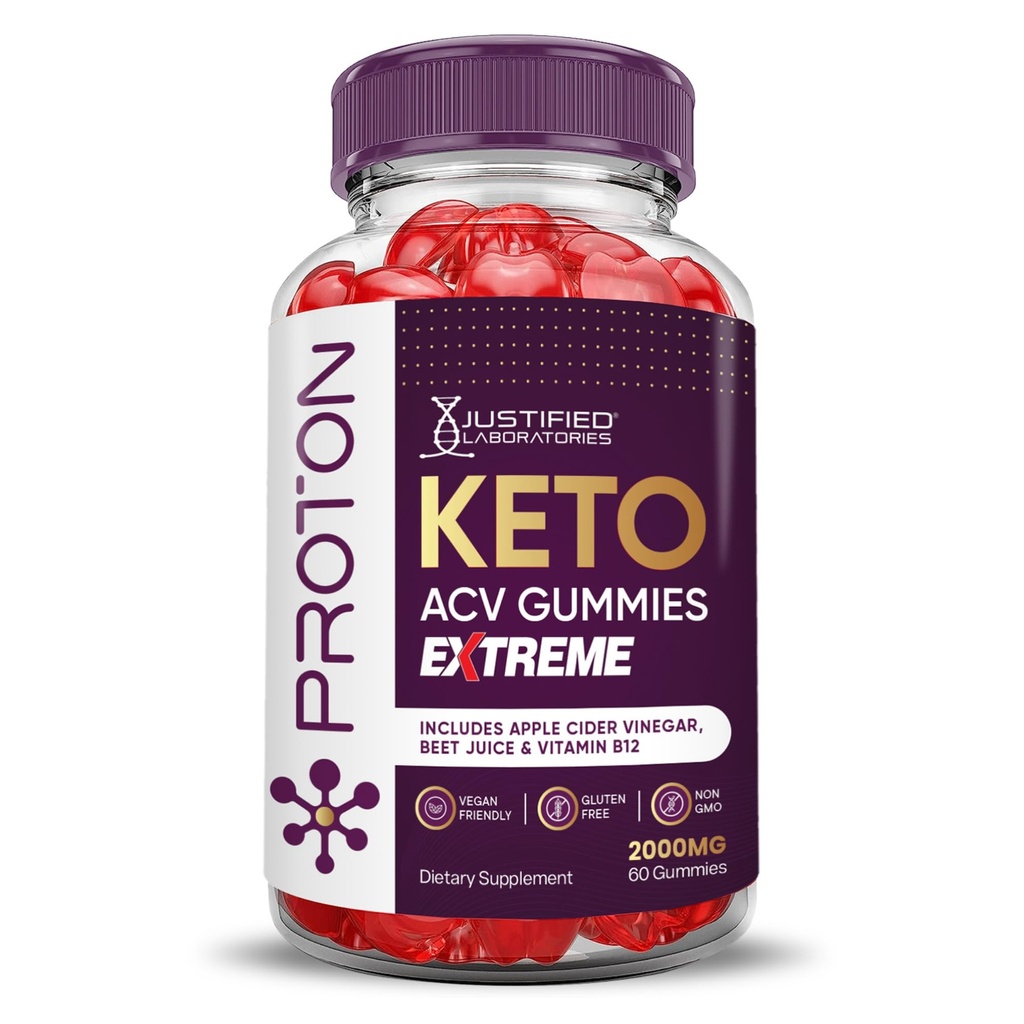 Justified Laboratories Proton Protein Keto ACV Gummies Extreme 2000MG Proton Keto Gummies Apfel Apfel Apfelessig Formuliert mit Granatapfelsaft Pulver B12 Vegan Non GMO 60 Gummys