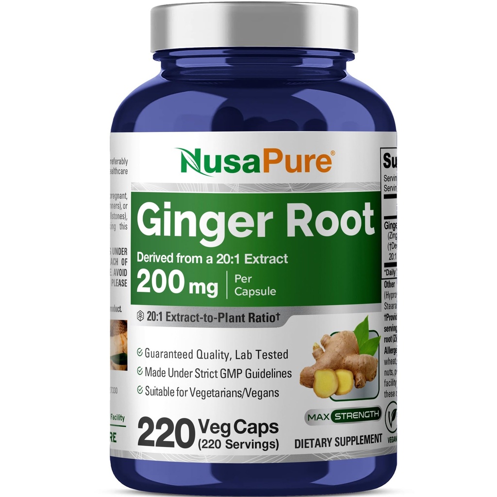 NusaPure Ginger Root Kapseln, 200 mg, 220 Veg Kapseln (Nicht-GVO, Vegan)