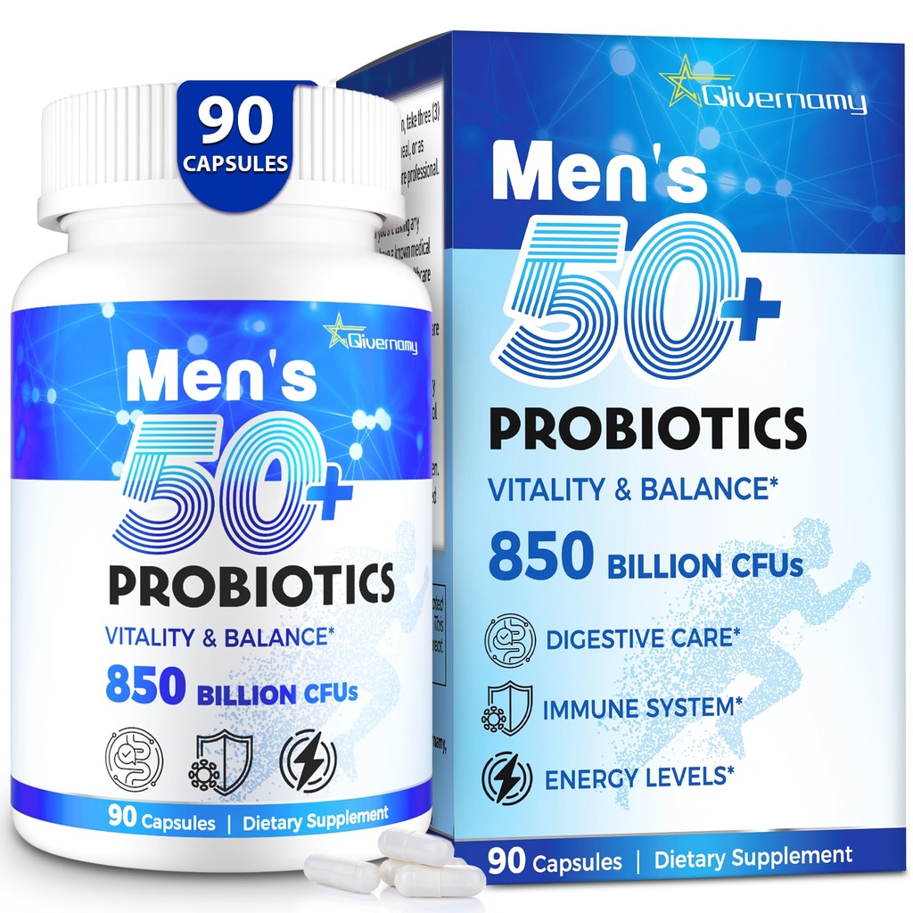 Probiotics for Mens, Advanced 50+ Mens Probiotic, Comprehensive Gut & Energy Support mit 850 Billion CFU, 1800mg Prebiotics Fiber – Maßgeschneiderte Wellness Herrenprobiotika für Darmgesundheit über 50, 90 Kapseln