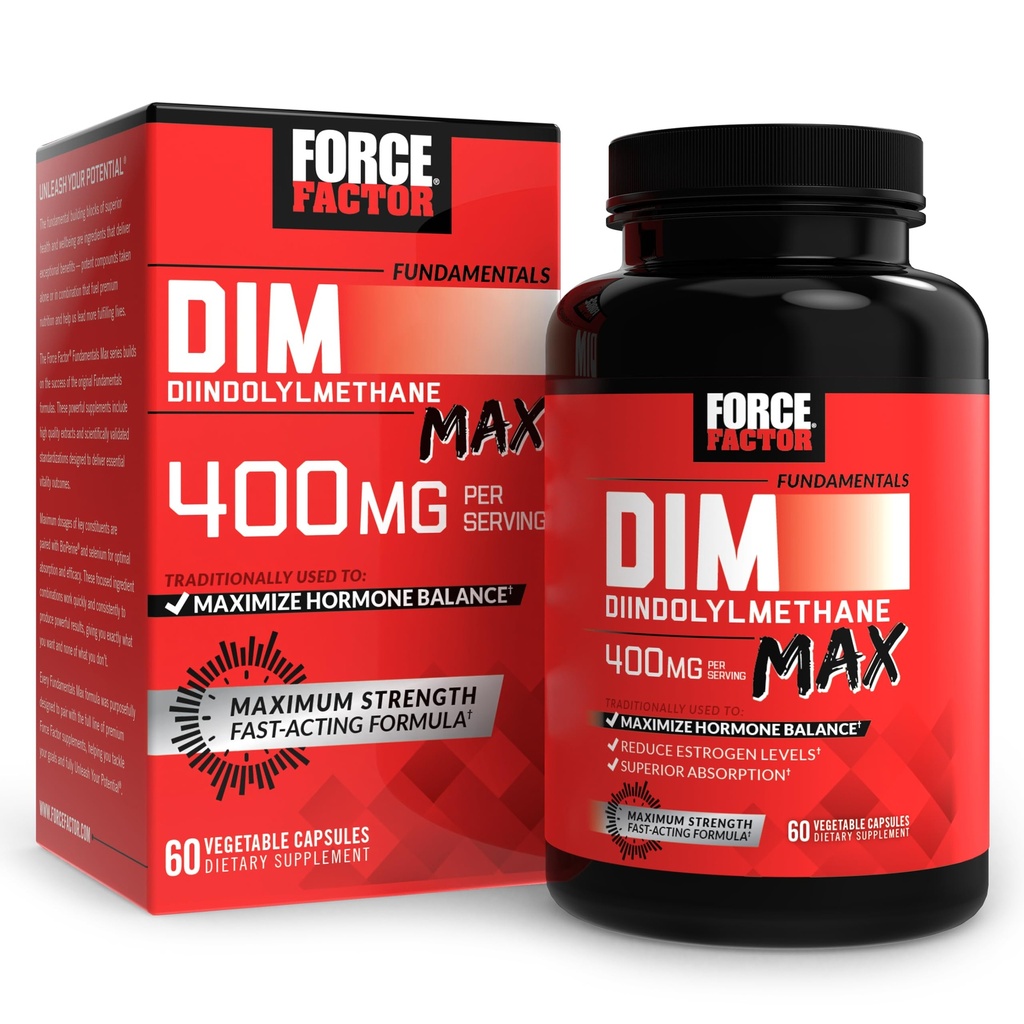 FACTEUR DE FORCE DIM Max, Supplément DIM 400mg, Équilibre astrogénique pour les femmes et les hommes, Force supplémentaire pour l'acné hormonal, Métabolisme, Ménopause, PCOS, Diindolylméthane, Absorption supérieure, 60 Capsules