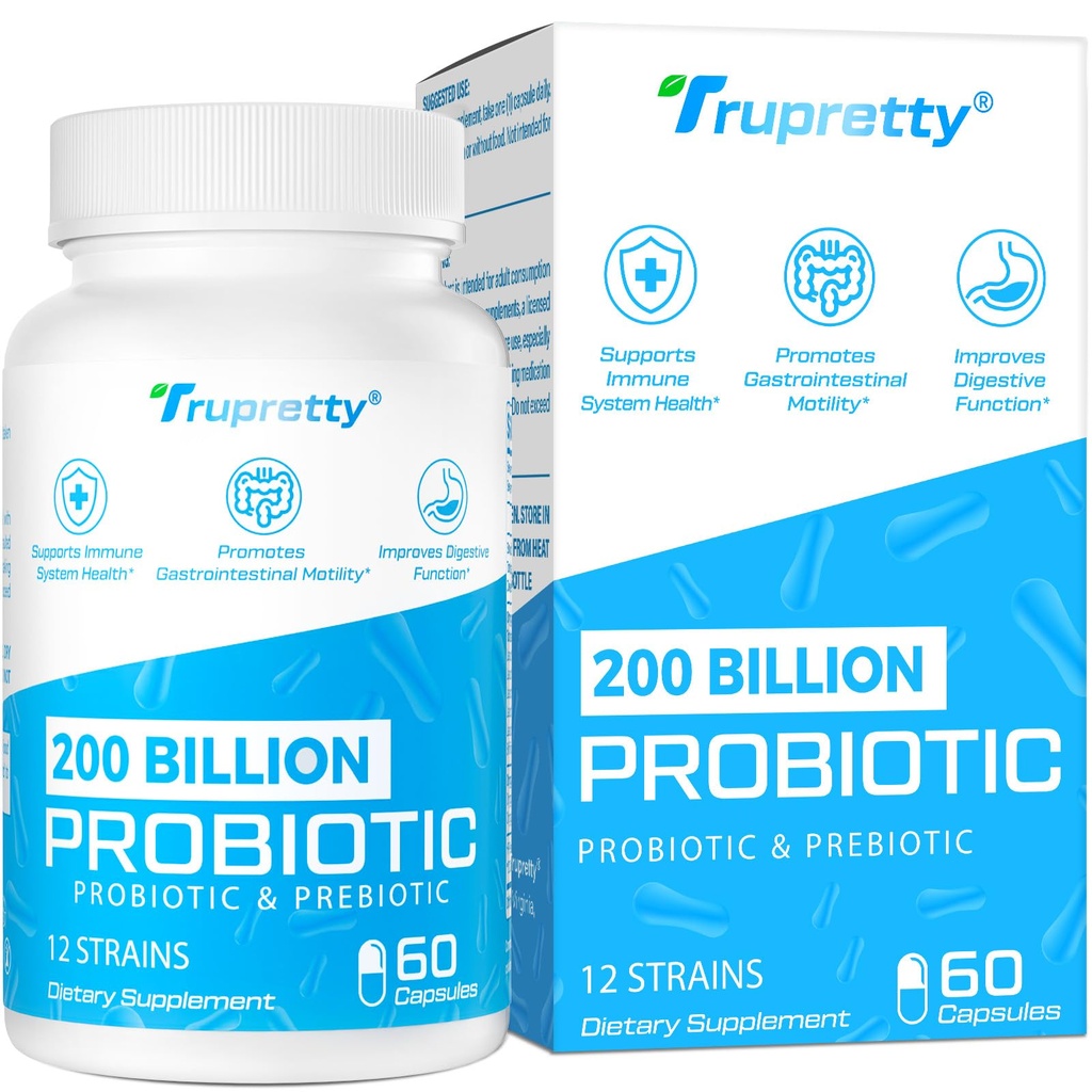 200 Billion Cfus 12 Strains Probiotic, mit 3 Bio-Präbiotika, Probiotika für Frauen Männer, Tägliche Ergänzung für Immun, Gut, Verdauungsgesundheit, Regal Stabil, Non GMO, 60 Caps (60-Days Versorgung)