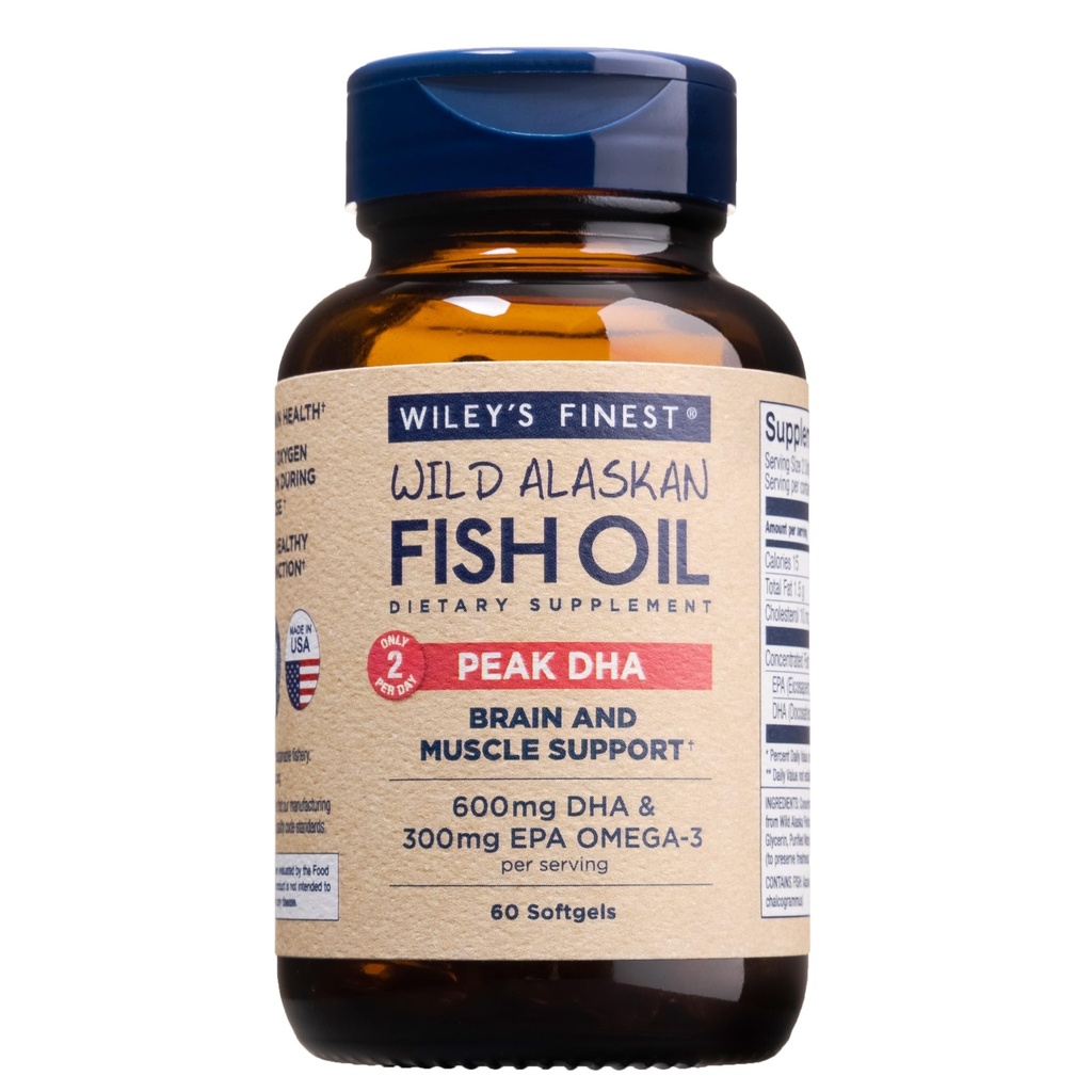 Wiley's Finest Wild Alaskan Fish Oil Peak DHA - 900mg EPA und DHA Omega-3s - 60 Softgels (30 Servierungen)