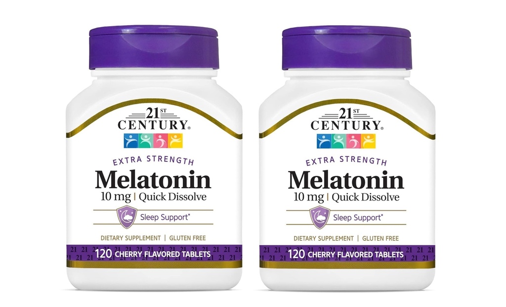 21st Century, Melatonin schnell lösen Tabletten 10 mg, Weiß, Kirsche, 120 Count (Pack von 2)