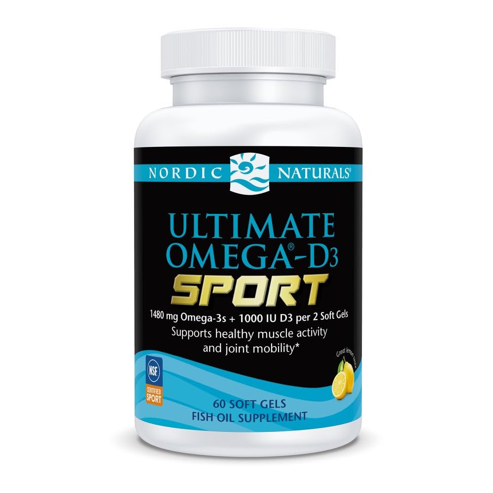 Nordic Naturals Ultimate Omega-D3 Sport, Zitrone - 60 Soft Gels - 1480 mg Omega-3 + 1000 IE Vitamin D3 - NSF zertifiziert - Unterstützt Muskel, Knochen, Fokus & Ausdauer - 30 Portionen