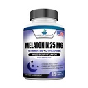 Melatonine 25mg par comprimé, 120 comprimés à croquer avec L-Theanine et vitamine B-6, soutient le cycle de sommeil sain, favorise le repos et le repos, végétalien, non OGM, fabriqué aux États-Unis