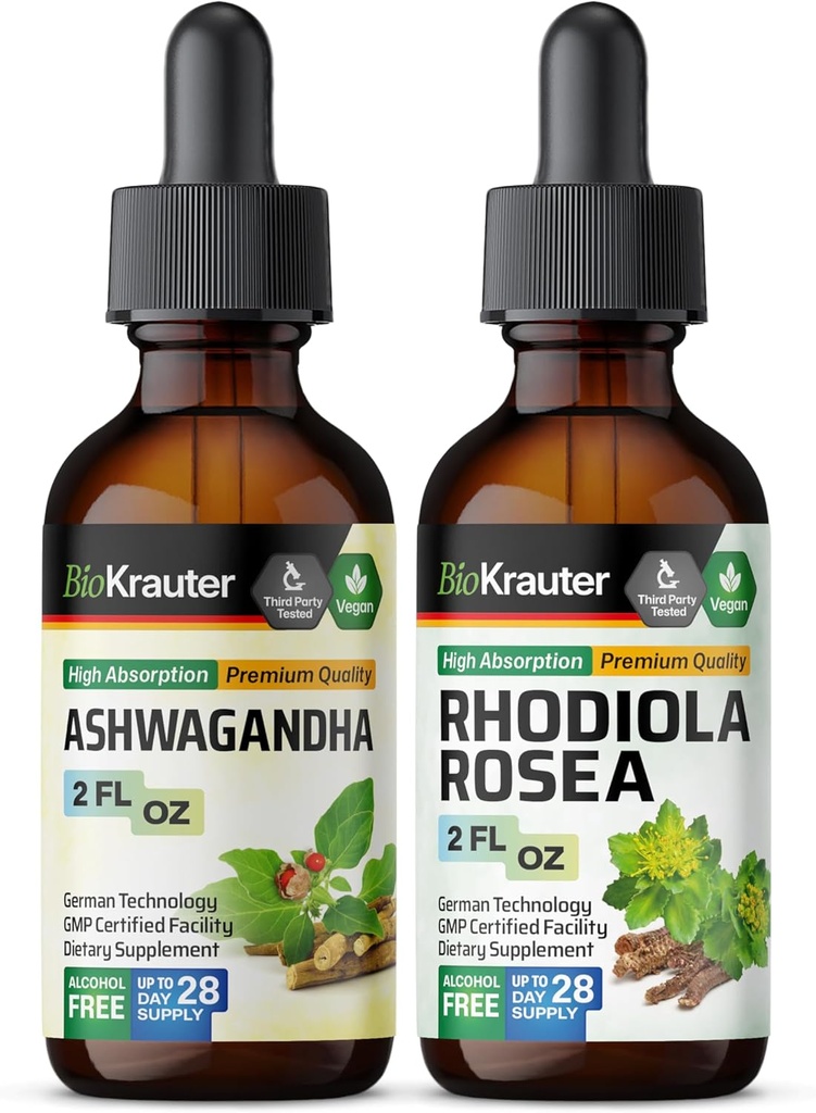 BIO KRAUTER Ashwagandha Tinktur 2 Fl. Oz. & Rhodiola Rosea Tinktur 2 Fl. Oz.