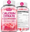 Calcium Citrate Gummies 1200 mg für Erwachsene: Ultimative Absorption Kalzium-Ergänzung für Damen und Herren - Einfach zu digest, Vegan, Non-GMO, Glutenfrei - Natürliche Erdbeer-Flamour