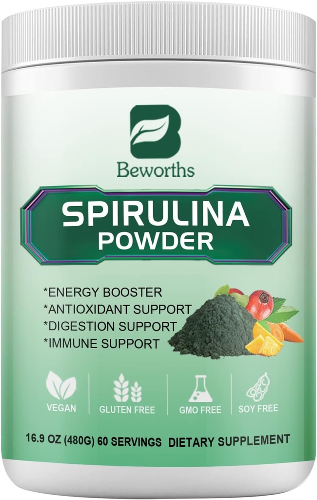Spiruline poudre, Super Greens poudre smoothies & jus mélange avec Spiruline, Probiotiques enzymes digestives, Chlorella, légumes Fruits, Grass de blé pour l'immunité, supports de digestion - Vegan