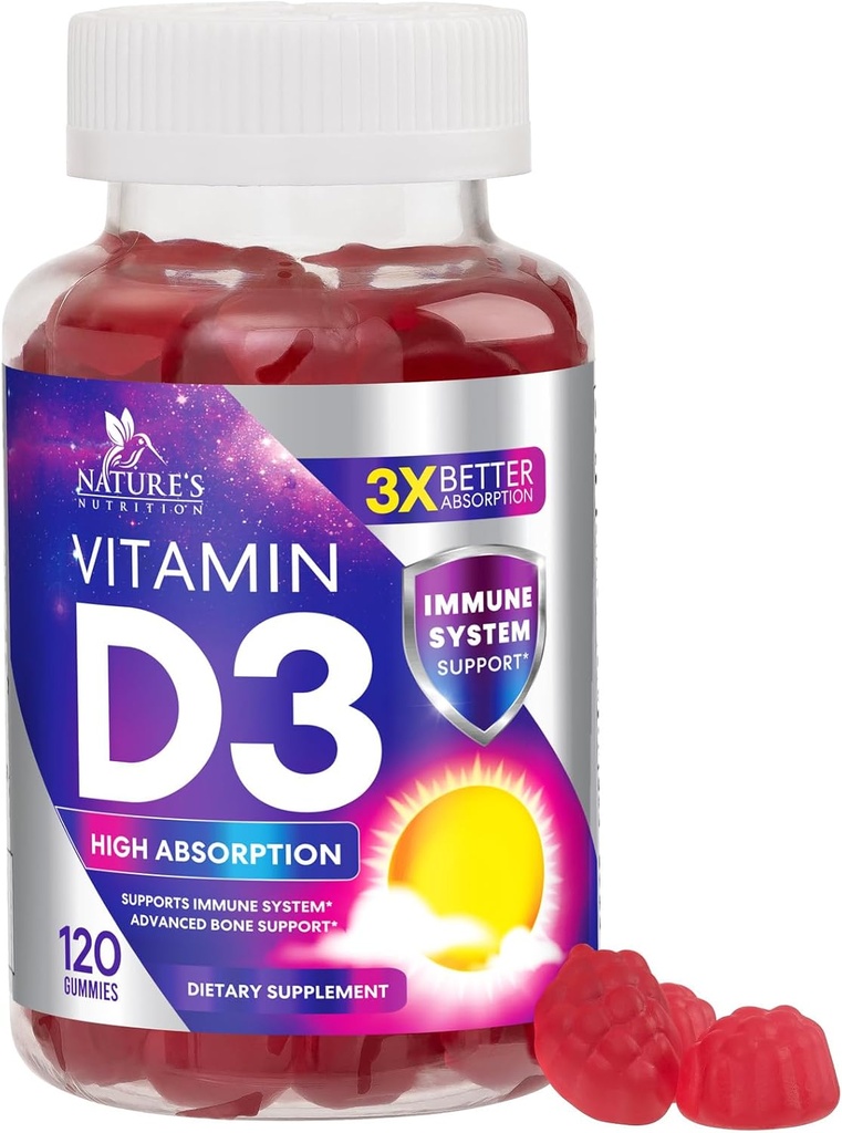 Vitamin D3 Gummy 5000 IU (125 mcg) - Nahrungsergänzungsmittel für Frauen und Männer - Knochen, Zähne, Muskel- & Immun-Gesundheitsunterstützung, Hohe Potenz VIT D3 Natur Non-GMO & Gluten Free - 120 Gummie