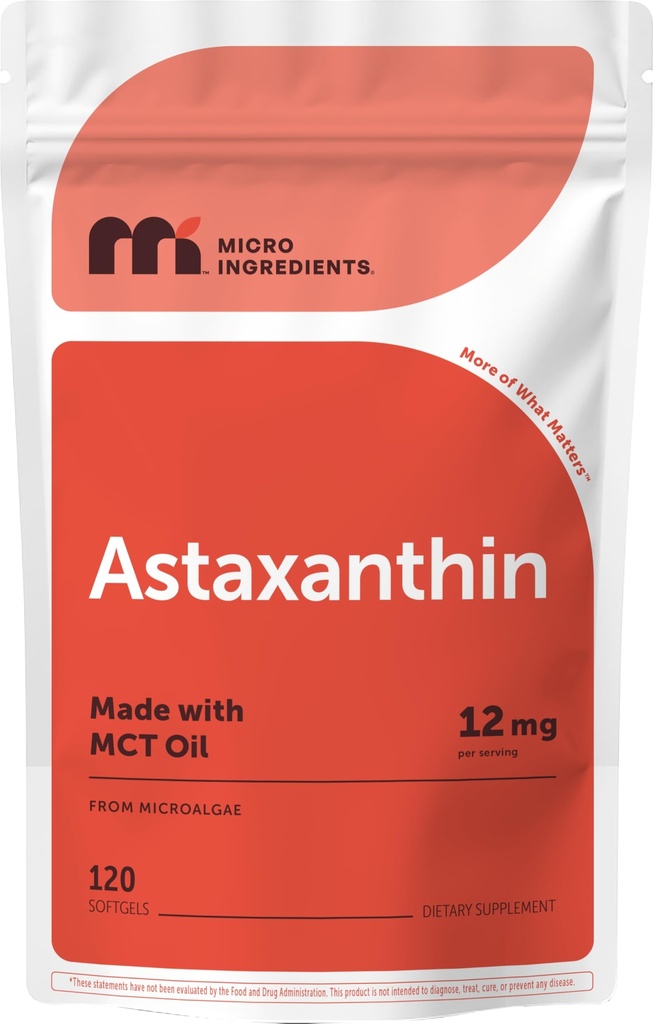 Micro Ingredients Astaxanthin 12mg mit MCT-Öl, 120 Softgels, 4 Monate Versorgung | Premium Astaxanthin Antioxidantien-Ergänzungen* | Frische Microalgae Quelle | Dreifache Stärke, Non-GMO, Glutenfrei, No Soy